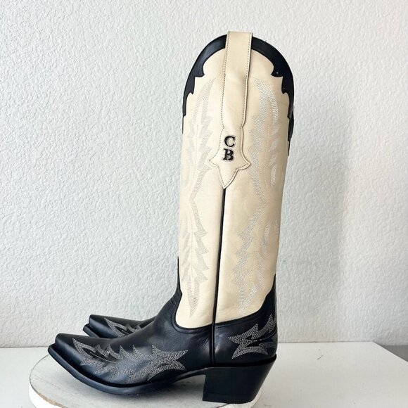 Rod Patrick Womens Cowboy Boots 8C Black Ivory Western Cowgirl Tall Pointed Toe - Picture 4 of 14